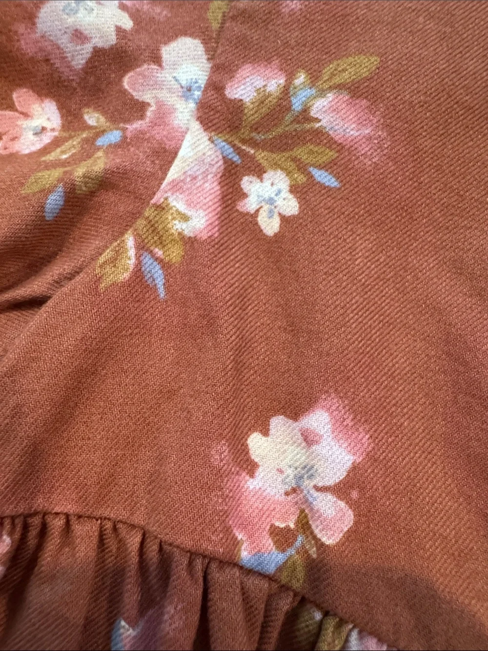 OshKosh B'gosh Rust Floral Long-Sleeve Dress with Pink Blossoms